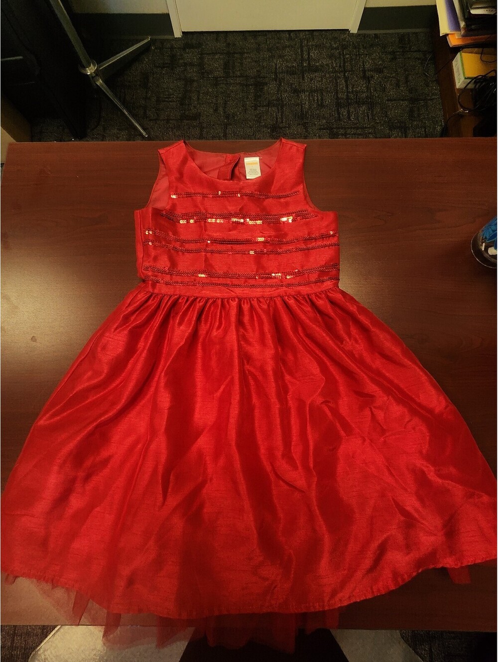 Gymboree Red Sequin Tulle Overlay Girls Dress Size 7